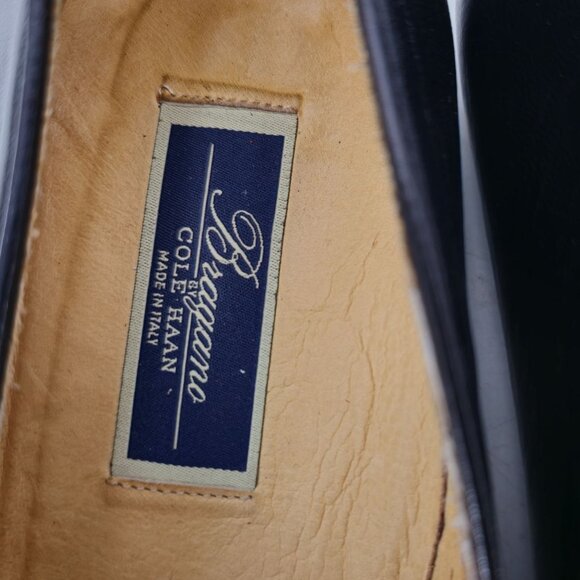 Vintage Bragano Cole Haan Men 10 Italy Black Calfskin Leather Dress Shoe Loafers - Picture 9 of 11